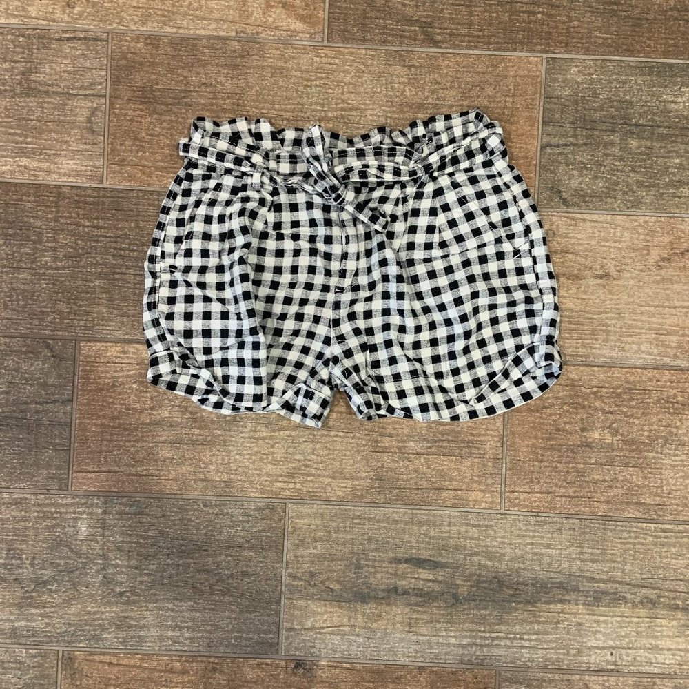 Black & White Linen Shorts with Tie, Size 4 (26W)
